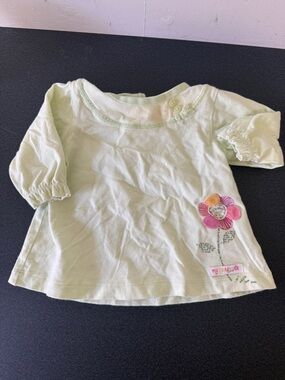 Carter's Light Green Long-Sleeve Top with Floral Appliqué Y2K